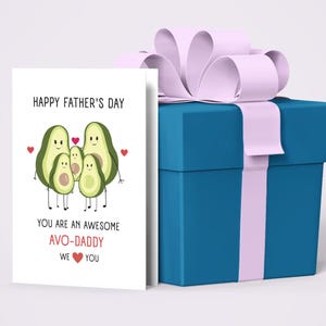 Avocado-Vatertagskarte für Avo-Daddy, Geschenk für Papa, Familie von 5, ein Mädchen und zwei Jungen, 13x18