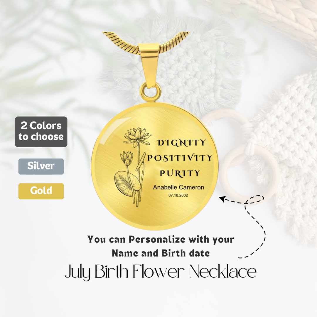 July Birth Flower Necklace Birth Flower Jewelry Water Lily Etsy