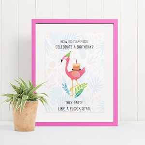 Carte d'anniversaire flamant rose, ils font la fête comme une étoile de troupeau, carte de fête flamboyante, carte de célébration de joyeux anniversaire, 5 x 7