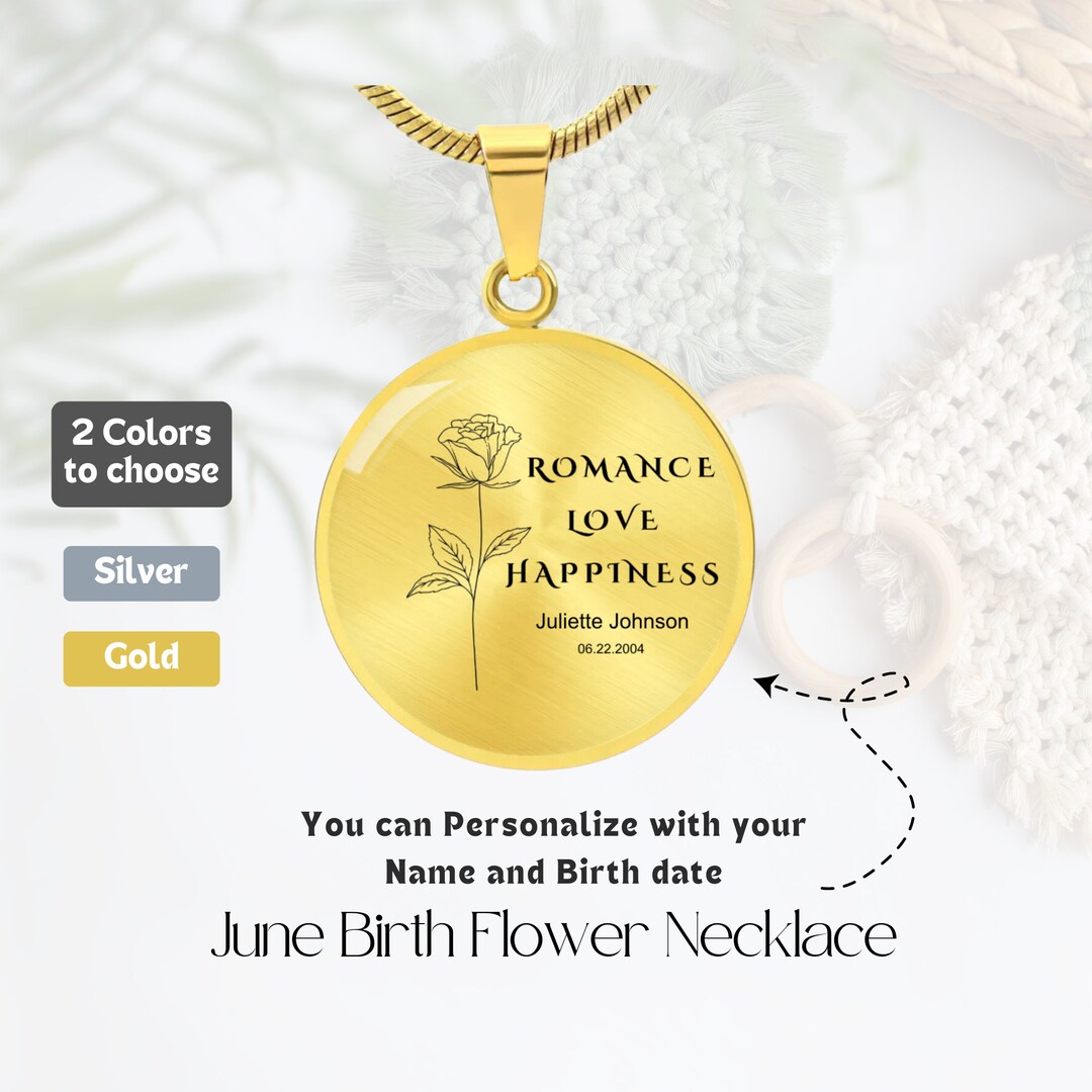 June Birth Flower Necklace Birth Flower Jewelry Rose Flower Etsy