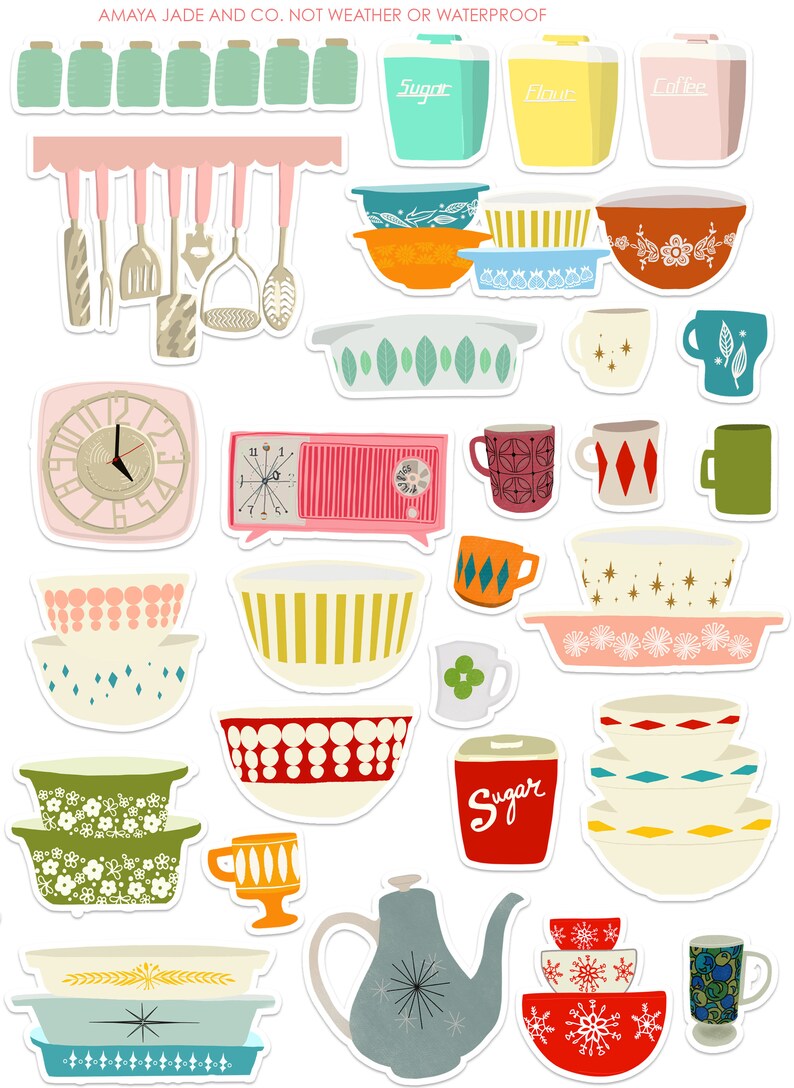 Vintage Kitchen Art Sticker Set Stickers Baking Serving Etsy