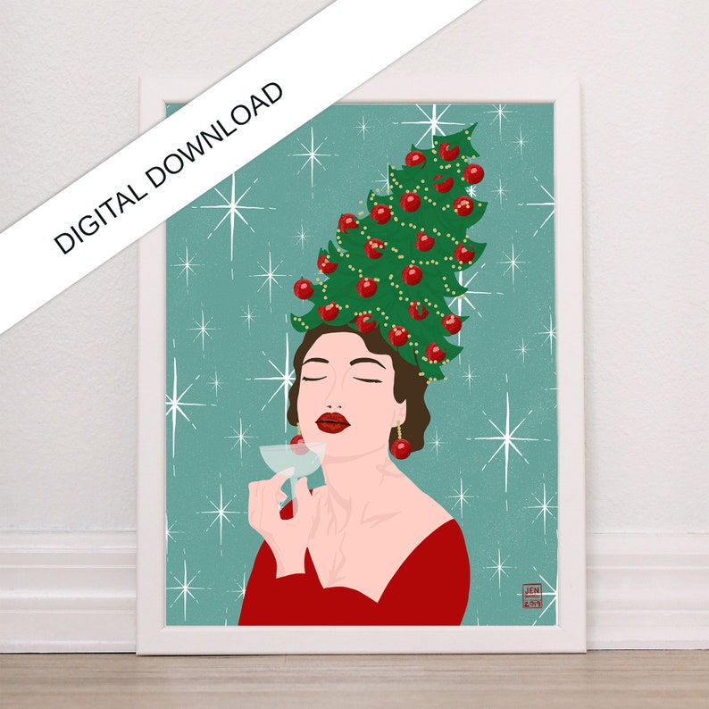 Vintage Christmas Tree Hair Model DIGITAL Art Print Etsy