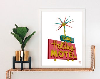 Vintage Motel Sign Art Print: Mid-Century Modern Travel Poster
