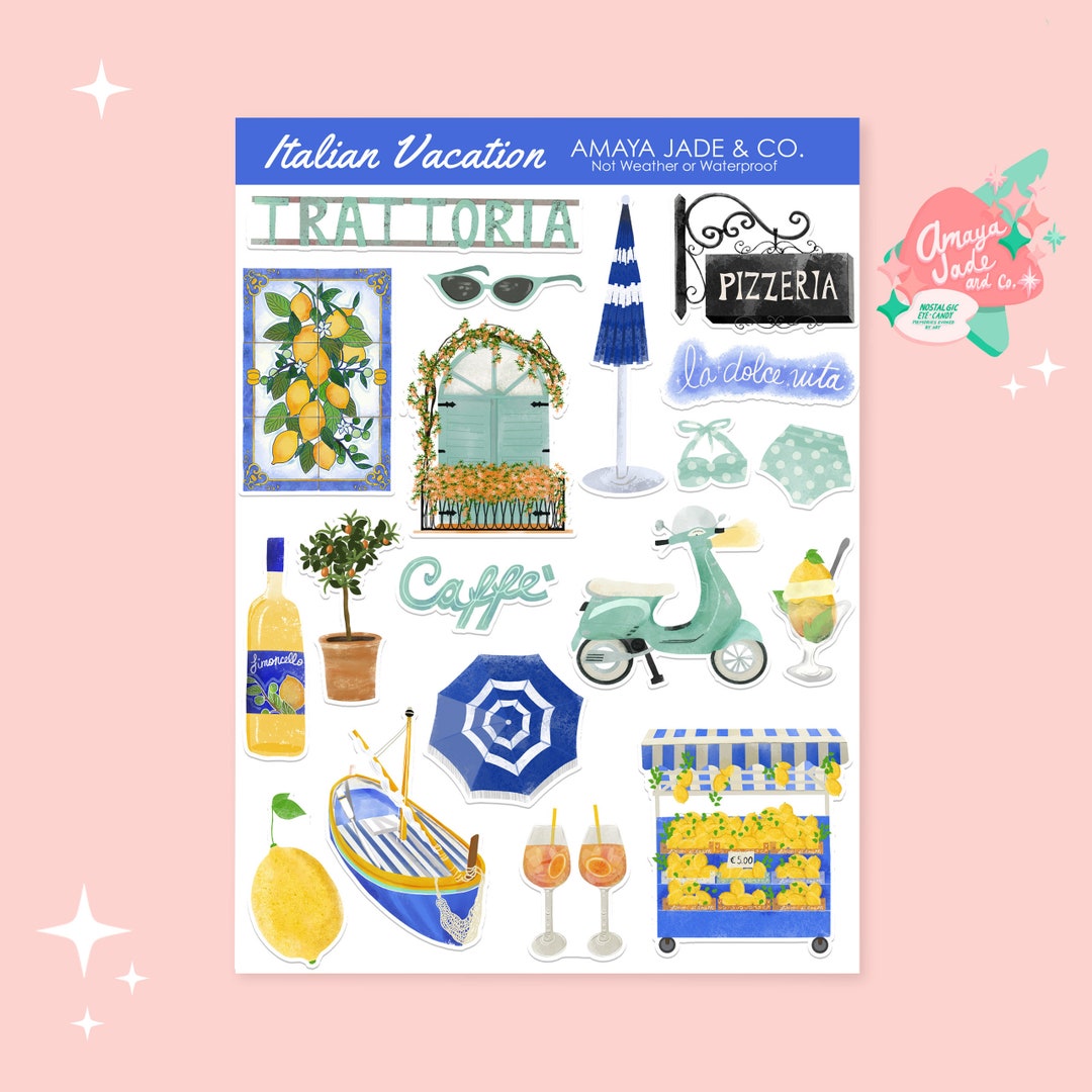 Italian Riviera Sticker Italian Vacation Stickers: Retro Travel Scrapbook Planner - Etsy