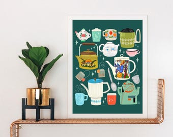 Mid-Century Modern Tea Art Print: Teapot Collection