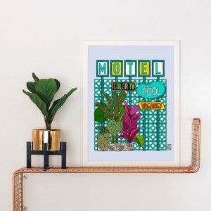 Mid-Century Modern Motel Art Print: Tropical Plants & Color TV