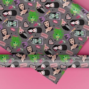 Women Monsters Art Gift Wrap: Spooky Halloween Paper