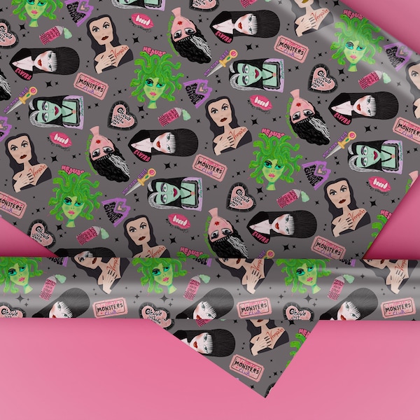 Women Monsters Art Gift Wrap: Spooky Halloween Paper
