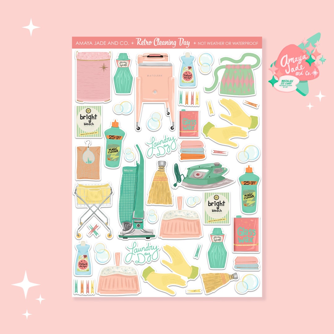 Retro Cleaning Day Sticker Set: Vintage Laundry Supplies - Etsy