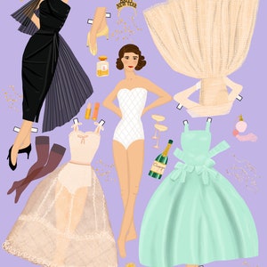 New Year's Eve Paper Doll, Vintage Style Paper Doll, Retro Paper Doll, Paper Doll, Paper Doll Clothes, MCM Style Paper Doll