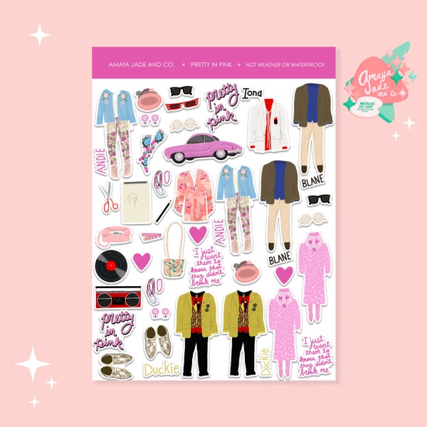 Pretty in Pink Movie, Stickers, 80's Pop culture, 80's Fashion, 80's Party Decor, Birthday Gift for Best Friend, Movie Memorabilia, 80's Kid