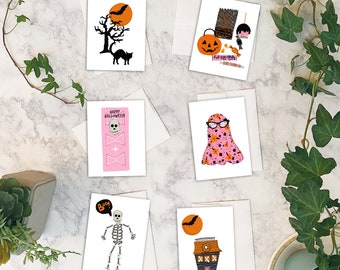Vintage Halloween Card Set: Spooky Greeting Cards with Envelopes