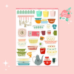 Vintage Kitchen Sticker Set: Retro Kitchenware Scrapbooking