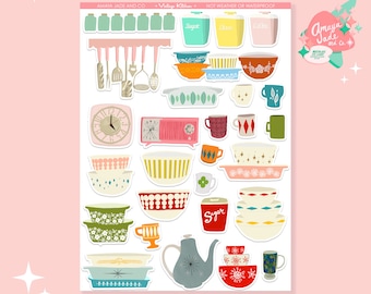 Vintage Kitchen Sticker Set: Retro Kitchenware Scrapbooking