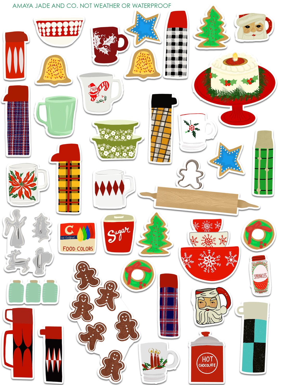 Christmas Baking and Hot Drinks Art Sticker Set, Stickers, Labels ...