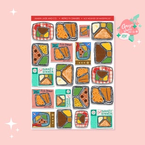 Retro TV Dinner Stickers: Nostalgic Food Art, Set of 20