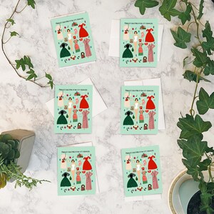 Mid Century Modern Christmas Fashion Cards: Vintage Style Paper Dolls, Set of 6