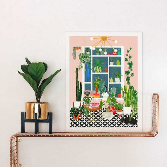 Mid Century Modern MCM Art Plants Plant Lover Vintage Style Mod Plant Window Art Print Retro Mid Mod Furniture Plant Mom