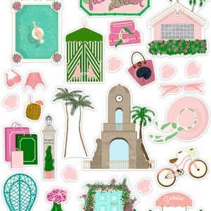 Palm Beach Vacation Art Sticker Set, Travel Stickers, Palm Beach Style, Swimsuit, Poolside, Stickers, Palm Beach Stickers, Planner