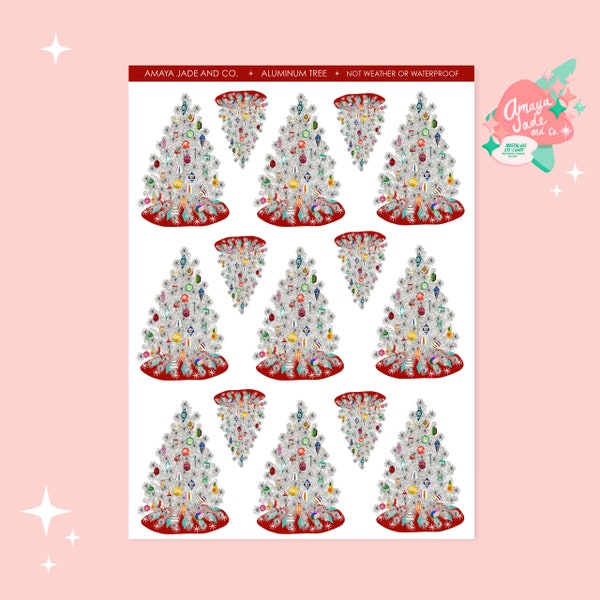 Vintage Aluminum Christmas Tree Art Sticker Set | Stickers | Labels | Glass Ornaments | Vintage ornaments | Season | Holidays | Retro | Mod