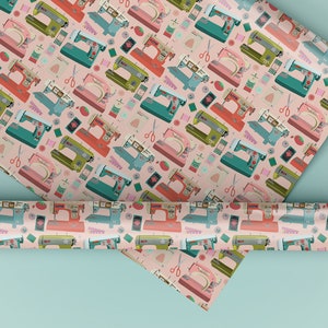 Vintage Sewing Machines Art Wrapping Paper: Pink Seamstress Gift Wrap