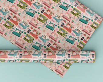 Vintage Sewing Machines Art Wrapping Paper: Pink Seamstress Gift Wrap