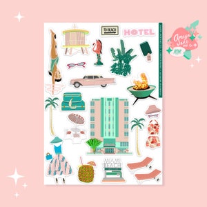 Vintage Miami Art Stickers: Retro Travel Scrapbook Set
