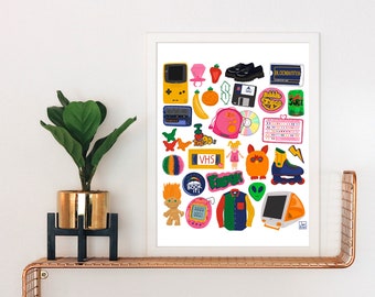 90s Nostalgia Print: Retro Pop Culture Art