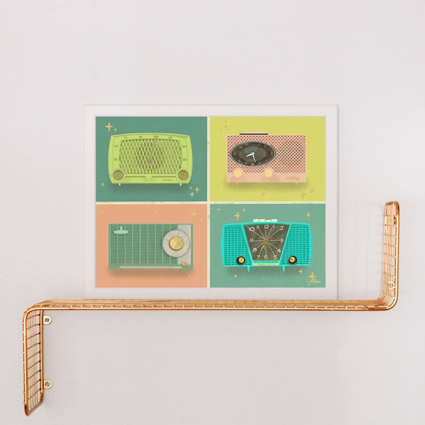 Dreamy Radios Art Print: Mid-Century Modern Color Block Design