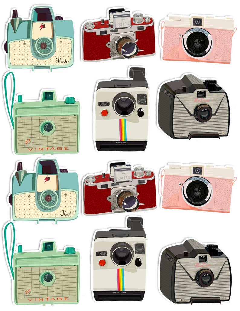 Vintage Cameras Art Sticker Set | Stickers | Retro | Cameras | Retro Cameras | Photography | Camera Art | Collection | Thrift Store Finds 