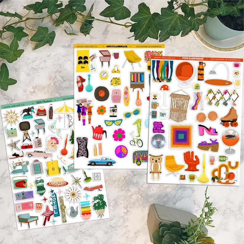 Retro Nostalgic Sticker Bundle: 50s 60s 70s Flashback immagine 1