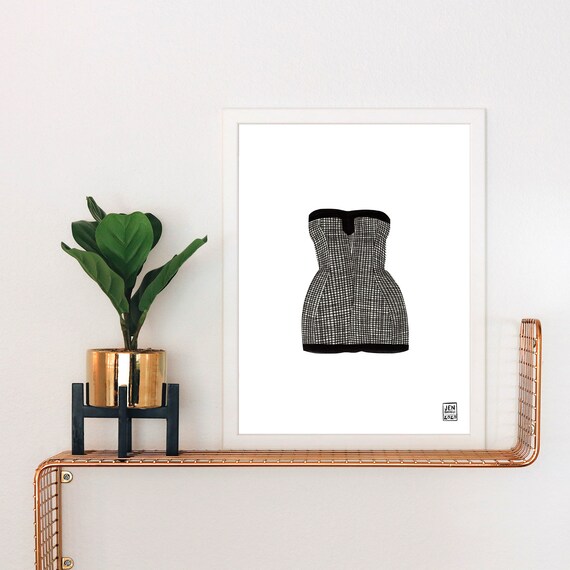 Vintage Black and White Gingham Bathing Suit Art Print Etsy