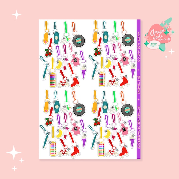 80's Charms Stickers, 80's Pop Culture, 80's Fashion, 80's Party Decor, Birthday Gift for Her, Just Because, Retro Stickers, Scrapbook Gift