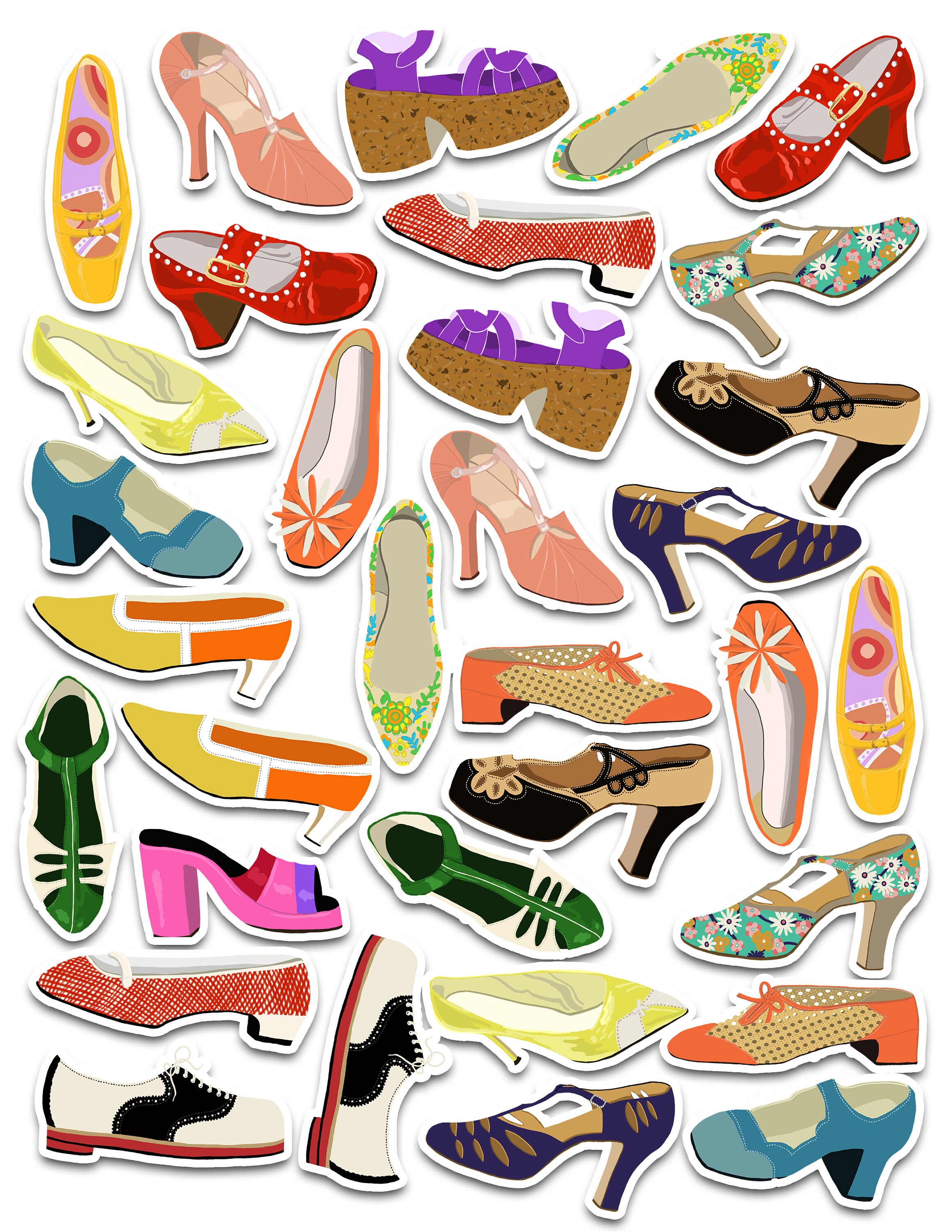 Vintage Shoe Collection Art Sticker Set Retro Shoes Mid Etsy