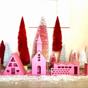 Pink Valentine Putz Houses DIY Kit: Mid Century Modern Village (Set of 5)