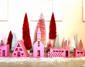 Pink Valentine Putz Houses DIY Kit: Mid Century Modern Village (Set of 5)
