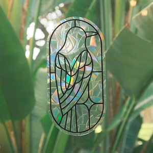 Crow Suncatcher Window Cling: Iridescent Prism Rainbow Maker