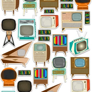 Vintage Televisions Art Sticker Set | TV's | Retro | Antique | Stickers | Technology | Space Age | Atomic Television | Retro TV | TV Sticker