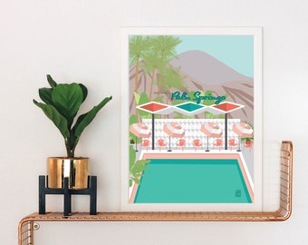 Bienvenido a Palm Springs Art Print / Palm Springs Style / Mid Mod Art / Screen Block / Atomic Design / Mid Century Art / Modernism / Pool