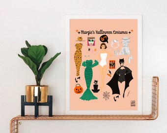Margie's Halloween Costumes Art Print: Vintage Paper Doll Fashion