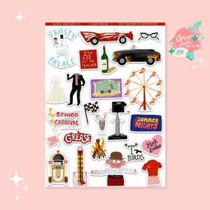 Grease Stickers, Scrapbook Stickers, Nostalgic Stickers, Birthday Gift for Her, Just Because Gift for Friend, Pop Culture, Memorabilia