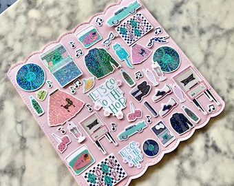 Holographic 50s Sock Hop Sticker Set: Retro Rock n Roll Decals