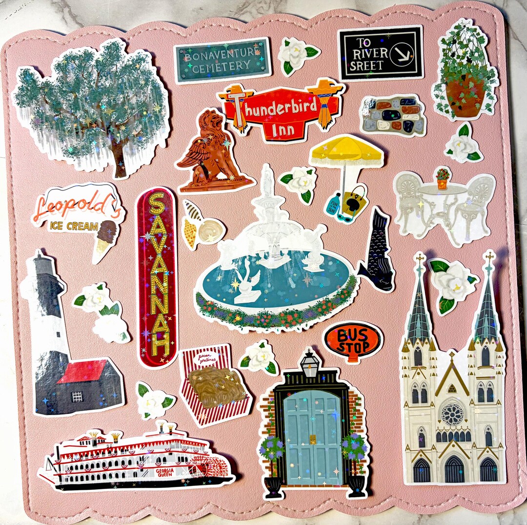 Sav Sticker Savannah Holographic Sticker Pack: Southern Travel Scrapbook Stickers ...