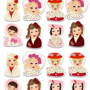 Valentine Lady Head Vases Art Sticker Set | Vintage Valentine's Day | Mod Valentine's Day | Love | Valentine Stickers | Vintage Lady Head