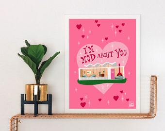 Mid-Century Modern Valentine Art Print: Atomic Ranch Love