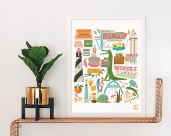 Vintage Florida Road Trip Art Print: Kitschy Travel Souvenir