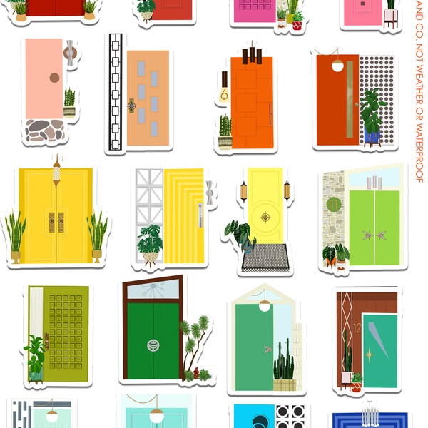 Mid Century Modern Doors Art Sticker Set | Stickers | Labels | MCM Doors | Palm Springs Doors | Mod Doors | Retro | Palm Springs Doors