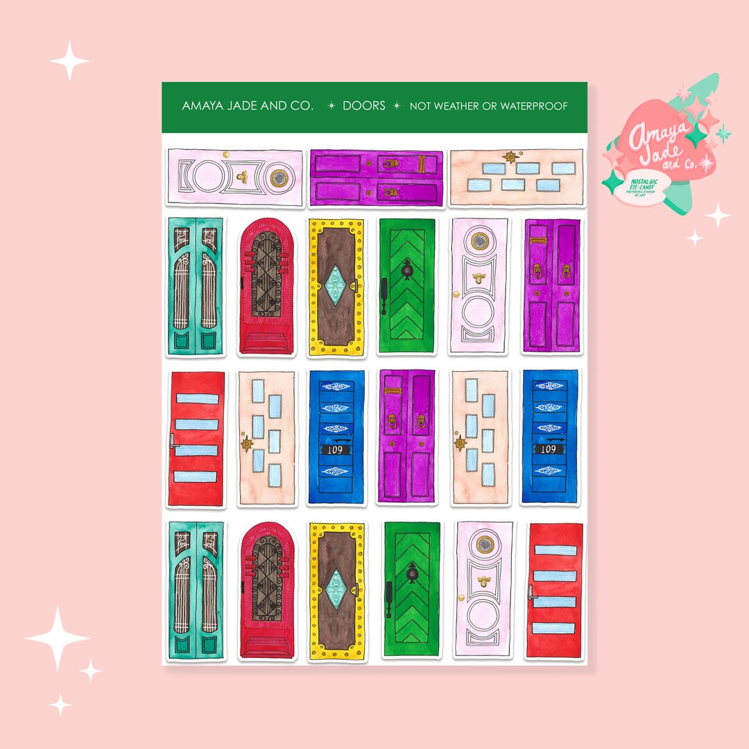 Watercolor Doors Sticker Set: Colorful Scrapbook Stickers - Etsy