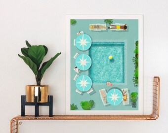Aqua Pool Art Print: Palm Springs Mid-Mod Style