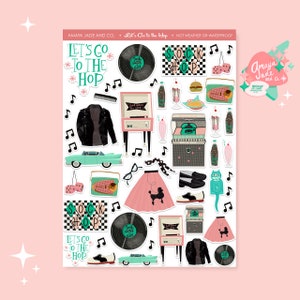 Let&#39;s Go to the Hop Art Sticker Set, Sock Hop, Retro, 50&#39;s Style, Poodle Skirt, Juke Box, 50&#39;s Stickers, shake rattle and roll